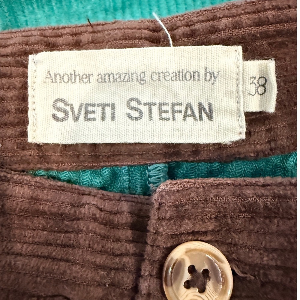 Sveti Stefan Green Colorblock Corduroy Wide Leg High Rise Trousers Size US 4 - Picture 3 of 10